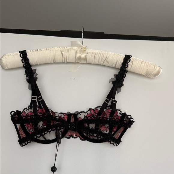 For Love And Lemons Black and Pink Floral Lace Bra - Picture 3 of 6